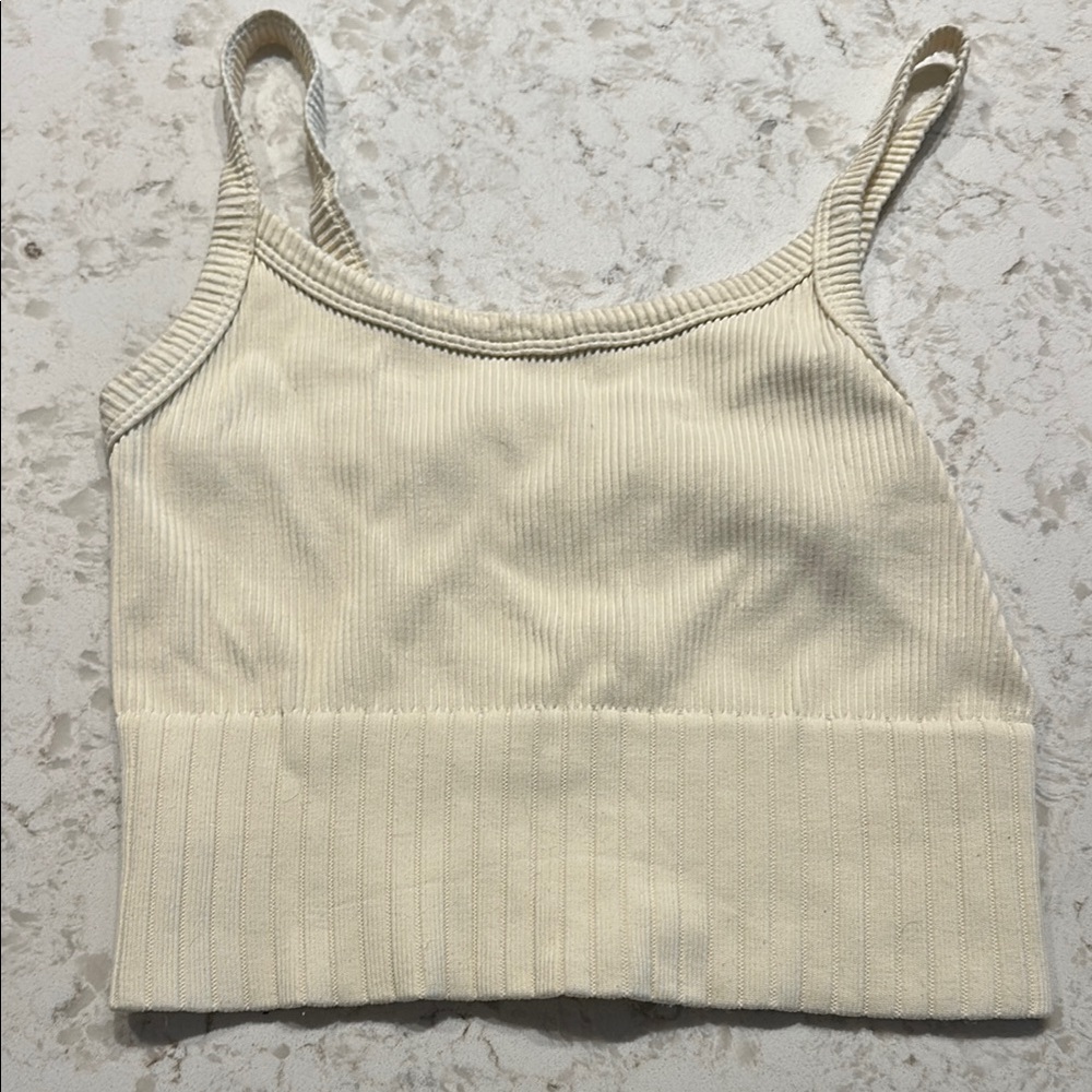 Cream Ribbed Sleeveless Crop Camisole